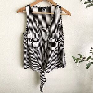 A.N.A Women's Sleeveless Scoop Neck Button Front Striped Blouse Top Size M